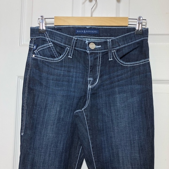Rock & Republic Kasandra Embroidered Midrise Dark Blue  Wash Bootcut Jeans 4M - Picture 5 of 16